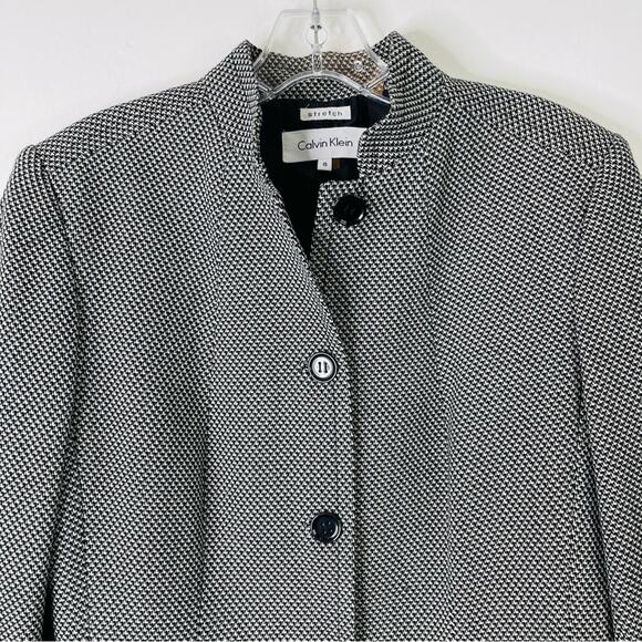 Calvin Klein black white check button preppy office academia office blazer 8 - Picture 2 of 7